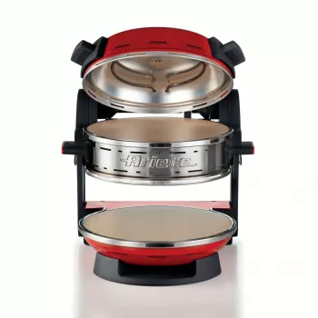 Ariete 927 Pizzeria, Forno doppio per pizza, 2 pizze in 4 minuti, 2300 W, 2 pietre refrattarie, 2 termostati, diametro 32 cm, 5 livelli di cottura, 2 pale in acciaio inox, rosso