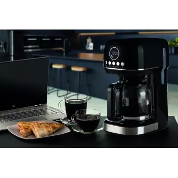 Ariete 1396 Moderna macchina per caffè filtro, American Coffee, capacità 15 tazze, piastra riscaldante, display LCD, filtro estraibile e lavabile, nero