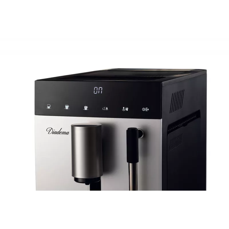 Ariete 1452 Diadema, macchina per caffè automatica, 1350 W, pressione 19 bar, per caffè, americano e acqua calda, beccuccio cappuccino, display LED, erogatore regolabile, argento