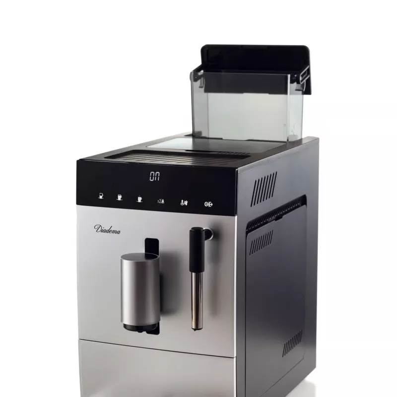 Ariete 1452 Diadema, macchina per caffè automatica, 1350 W, pressione 19 bar, per caffè, americano e acqua calda, beccuccio cappuccino, display LED, erogatore regolabile, argento