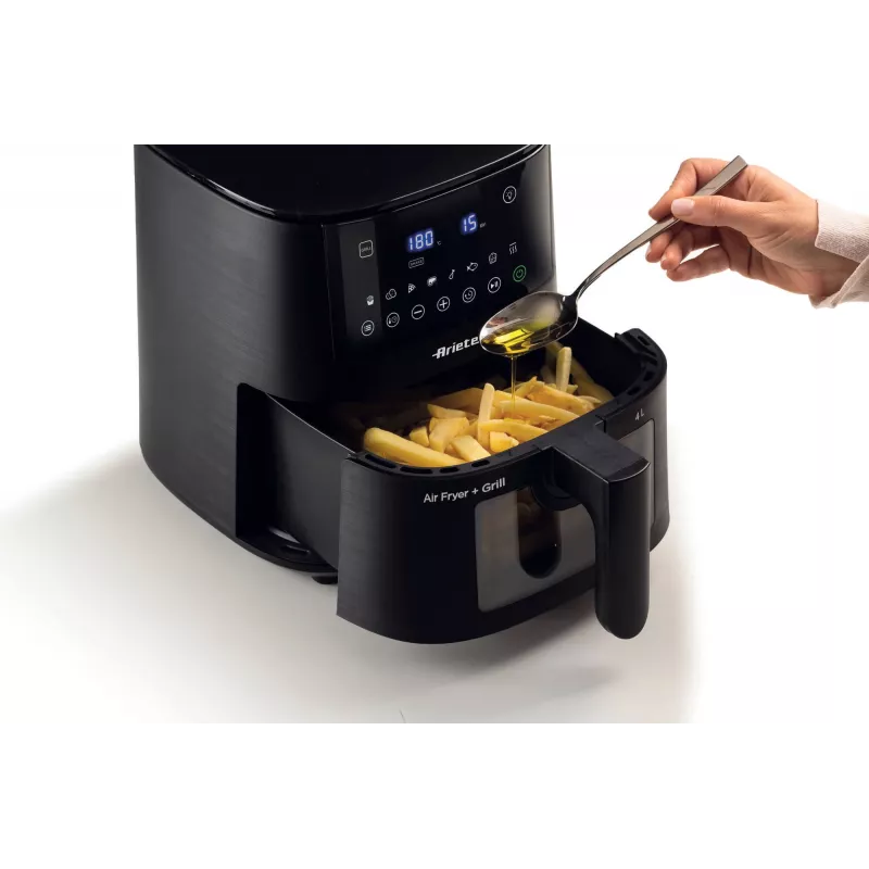 Ariete 4633, friggitrice ad aria 4L, 1400W, capacità 4L, 9 programmi, funzione shake e grill, temperatura fino a 200°C, nero