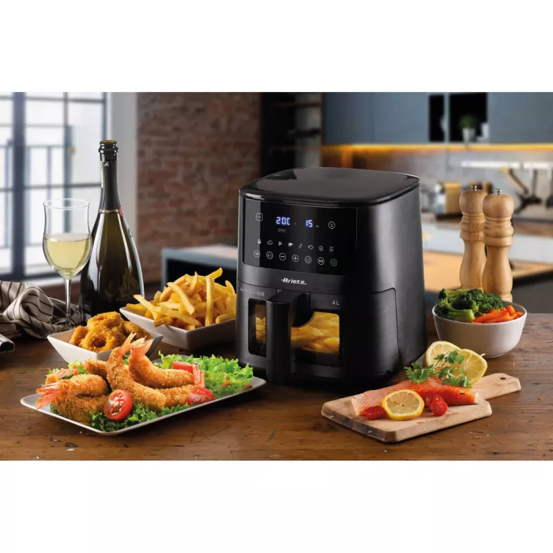 Ariete 4633, friggitrice ad aria 4L, 1400W, capacità 4L, 9 programmi, funzione shake e grill, temperatura fino a 200°C, nero