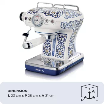 Ariete 1389 Capri macchina per caffè, 850 W, capacità serbatoio 0,9 l, filtro per 1 o 2 tazze, vaschetta raccogligocce, montalatte