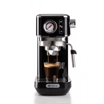 Ariete 1381 macchina per caffè con manometro, adatta per caffè macinato e cialde ESE, 1300 W, serbatoio acqua 1,1 l, pressione 15 bar, filtro per ½ tazza, beccuccio cappuccino, nero