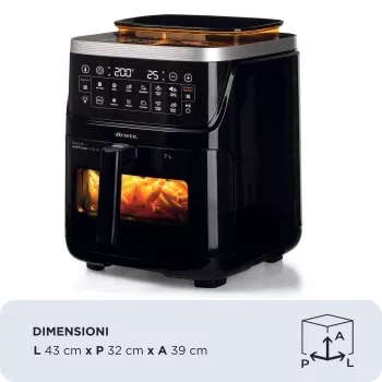 Ariete 4636 friggitrice ad aria con funzione vapore + grill, 1700W, funzione essiccazione, 10 funzioni di cottura, cestello trasparente, timer, nero