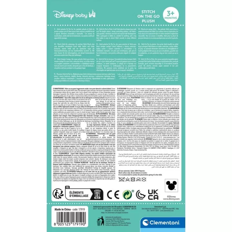 Clementoni Disney Baby Stitch Soft Rattle giocattolo da appendere per neonati