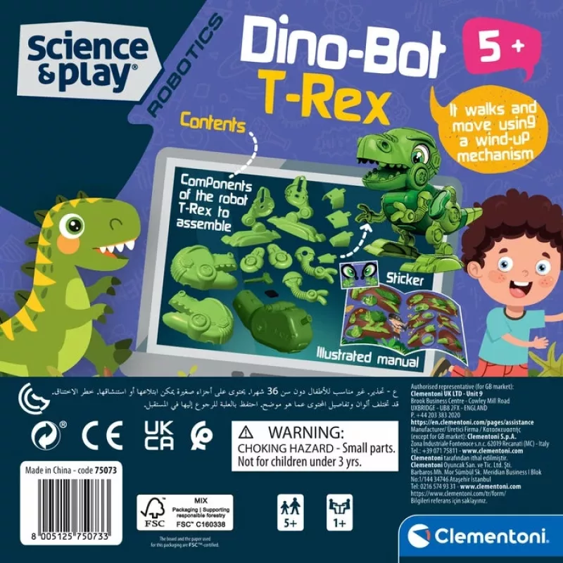 Clementoni Science & Play Dino Bot T-Rex Junior, robot dinosauro, 5 anni