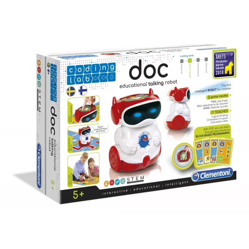 Clementoni DOC - Robot parlante educativo, robot programmabile, 5 anni, rosso, bianco