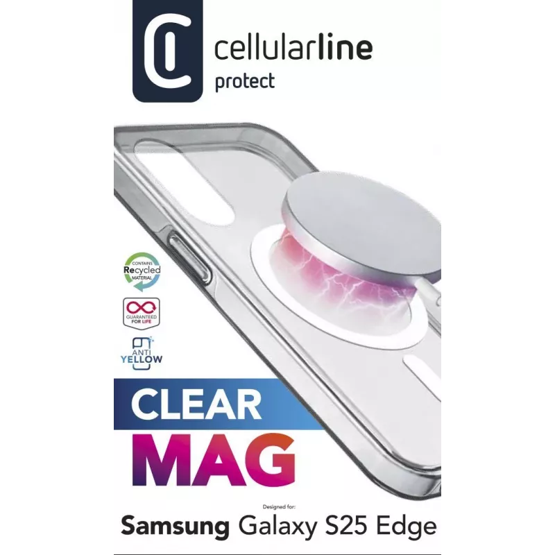Cellularline Clear Mag - Galaxy S25 Edge cover trasparente ultra resistente con bordo in gomma, compatibile con l'ecosistema Qi2 e gli accessori magnetici, trattata contro l'ingiallimento.