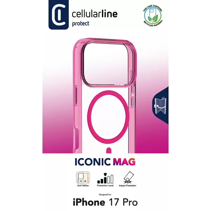 Cellularline Iconic Mag - iPhone 17 Pro cover trasparente con bordi colorati, compatibile con l'ecosistema MagSafe
