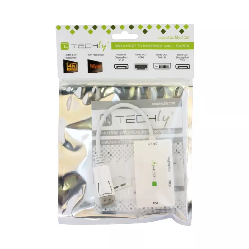 Techly IADAP DP-COMBOF3 Adattatore cavo video DisplayPort DisplayPort + DVI + HDMI bianco