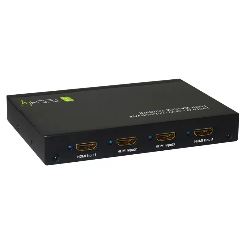 Techly HDMI 4x1 Multiviewer con switch seamless, HDMI, metallo, nero, 60 Hz, 1080p, 2,25 Gbit/s