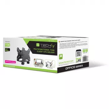 Techly Supporto CPU regolabile sottoscrivania, 5 kg, 75 x 75 mm, 100 x 100 mm, nero
