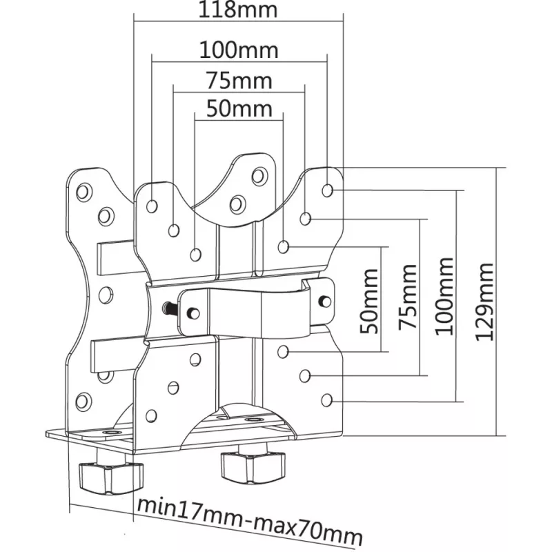 Techly Supporto CPU regolabile sottoscrivania, 5 kg, 75 x 75 mm, 100 x 100 mm, nero
