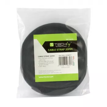 Techly Rotolo di nastro a velcro per gestione cavi lunghezza 10 m larghezza 20 mm nero