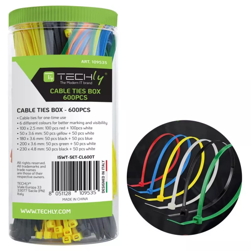 Techly ISWT-SET-CL600T Fascette per cavi fascette multiuso in nylon multicolore 600 pz.