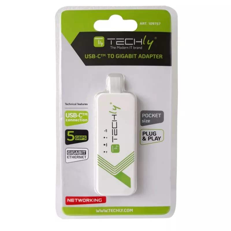 Techly Adattatore da USB 3.1 Type-C a RJ45 Gigabit Ethernet, bianco