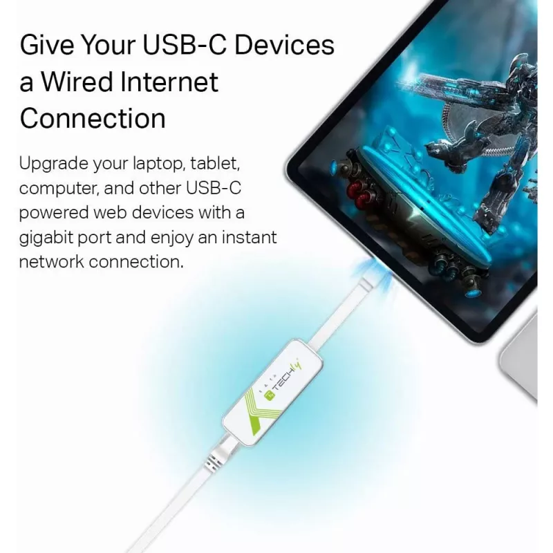 Techly Adattatore da USB 3.1 Type-C a RJ45 Gigabit Ethernet, bianco