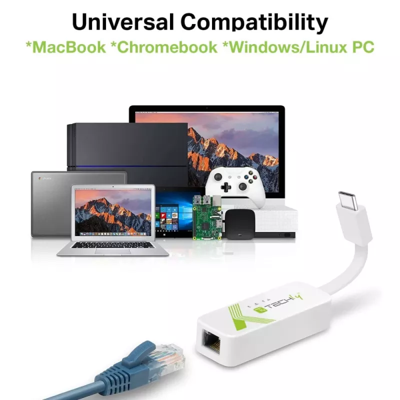 Techly Adattatore da USB 3.1 Type-C a RJ45 Gigabit Ethernet, bianco