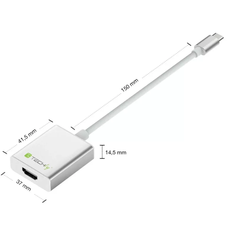 Techly Cavo convertitore adattatore USB 3.1 Type-C a HDMI 1.4, 3.2 Gen 2 (3.1 Gen 2), USB Type-C, uscita HDMI