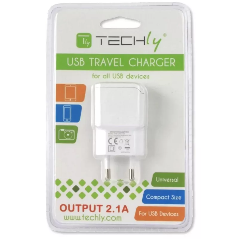 Techly Adattatore italiano con 1 porta USB 5V / 2,1A bianco IPW-USB-21EC