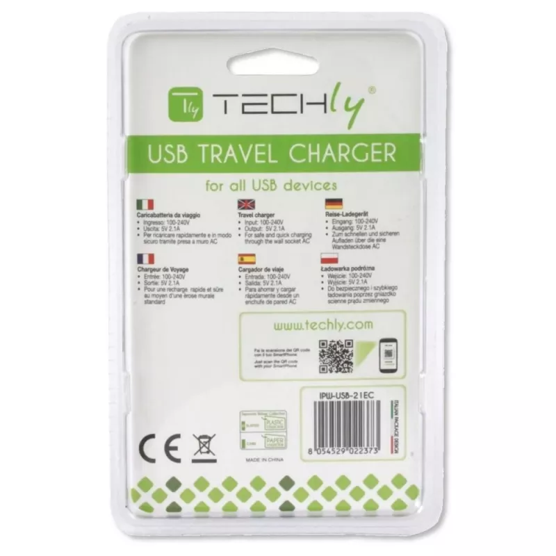 Techly Adattatore italiano con 1 porta USB 5V / 2,1A bianco IPW-USB-21EC