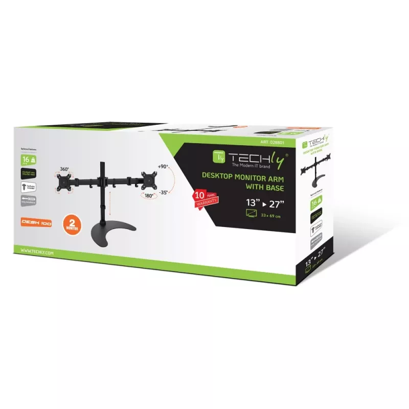 Techly supporto da tavolo per 2 monitor 13-27