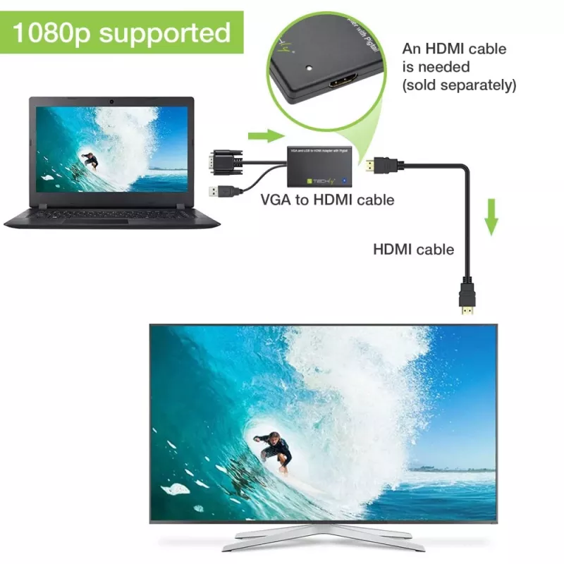 Techly convertitore cavo SVGA e audio a HDMI IDATA HDMI-VGA3