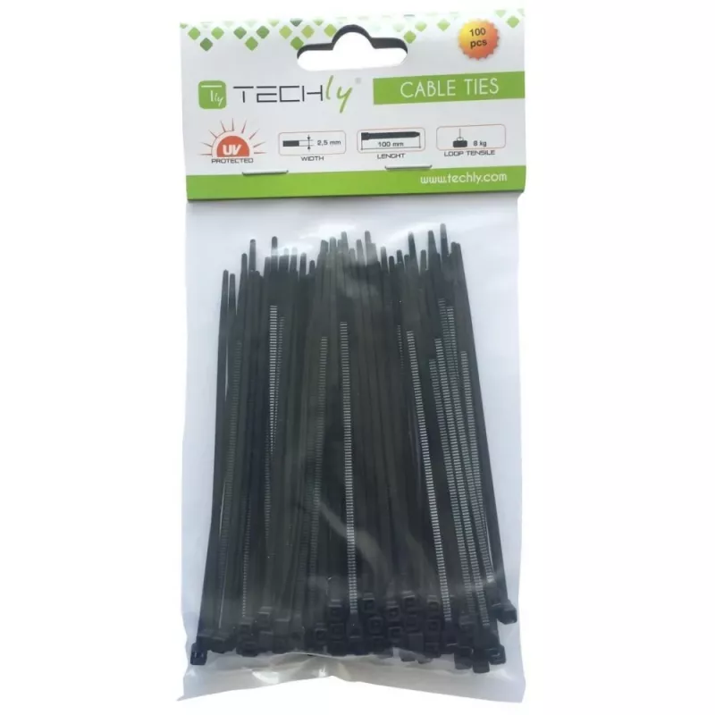 Techly fascette per cavi in nylon Patch 100X2,5 mm 100 pezzi nero ISWT-10025-BK