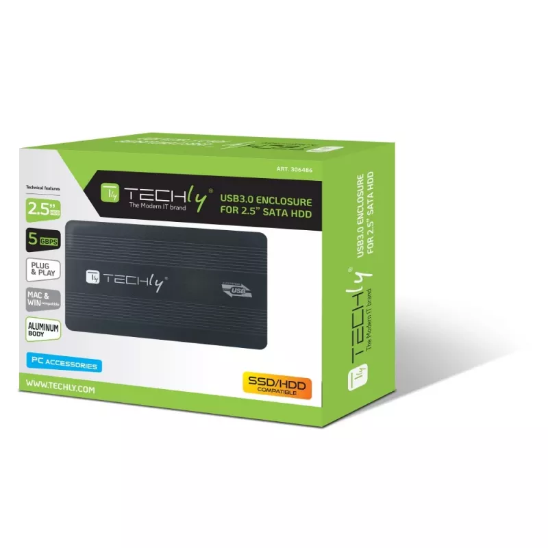 Techly case esterno USB 3.0 2,5″ SATA I-CASE SU3-25B, 2,5