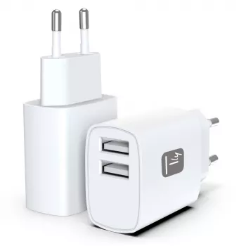 Techly IPW-USB-12W2A caricabatterie per dispositivi mobili cuffie, altoparlante portatile, powerbank, smartphone, tablet bianco AC uso interno