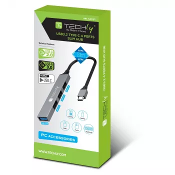 Techly IUSB32-HUB4C-3U2SLS Docking station/Replicatore di porte per laptop con filo USB 3.2 Gen 1 (3.1 Gen 1) Type-C grigio