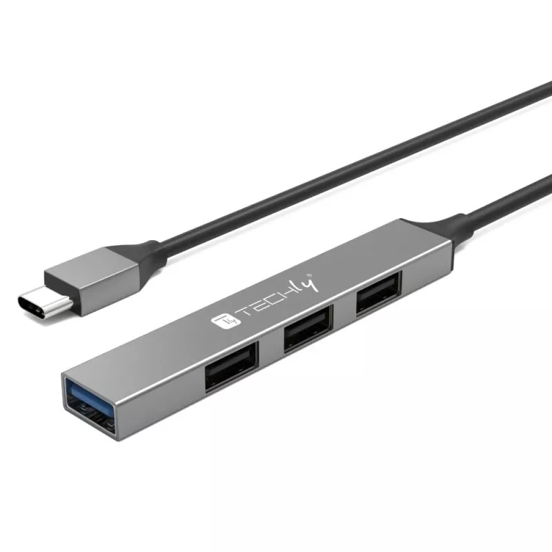 Techly IUSB32-HUB4C-3U2SLS Docking station/Replicatore di porte per laptop con filo USB 3.2 Gen 1 (3.1 Gen 1) Type-C grigio