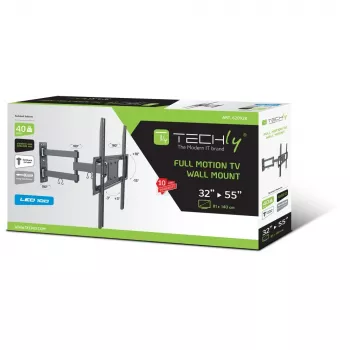 Techly supporto a parete per TV LED-LCD 32-55 pollici full-motion, 400 x 400 mm, -15 - 10°, 10 - 90°, 180°, acciaio, nero