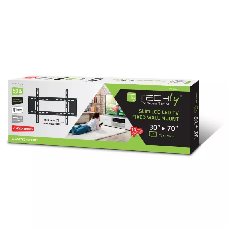 Techly ICA-PLB 262L supporto a parete per TV 177,8 cm (70 pollici) nero