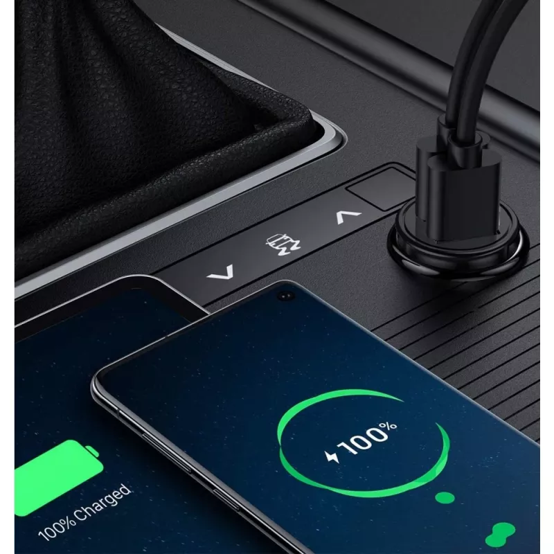 Techly mini caricabatterie auto 2 porte USB-A Quick Charge 3.0 36W in nero metallo