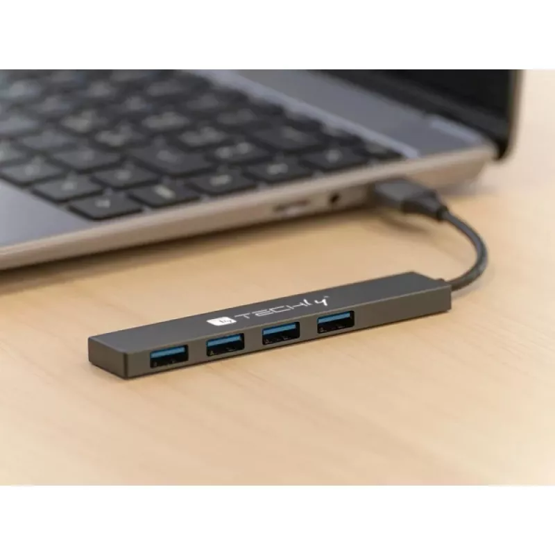 Techly IUSB32-HUB4A-4U3SL docking station/replicatore di porte per laptop con filo USB 3.2 Gen 1 (3.1 Gen 1) Type-A grigio