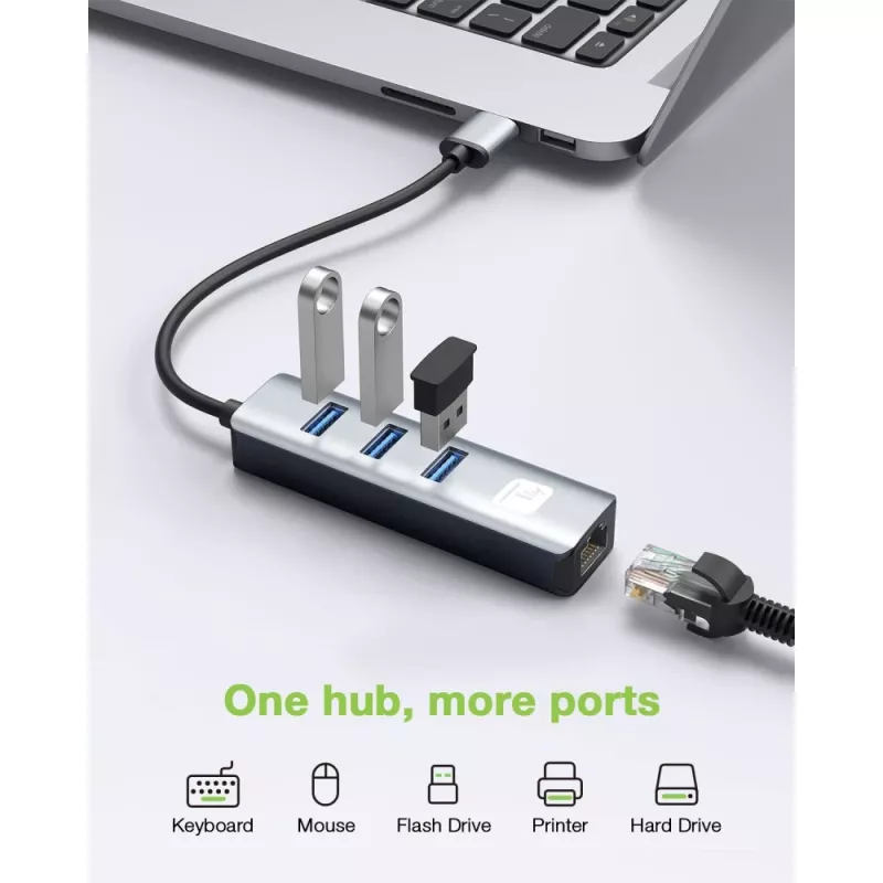 Techly IDATA USB-ETGIGA3AA dock/replicatore di porte per laptop con filo USB 3.2 Gen 1 (3.1 Gen 1) Type-A nero, argento