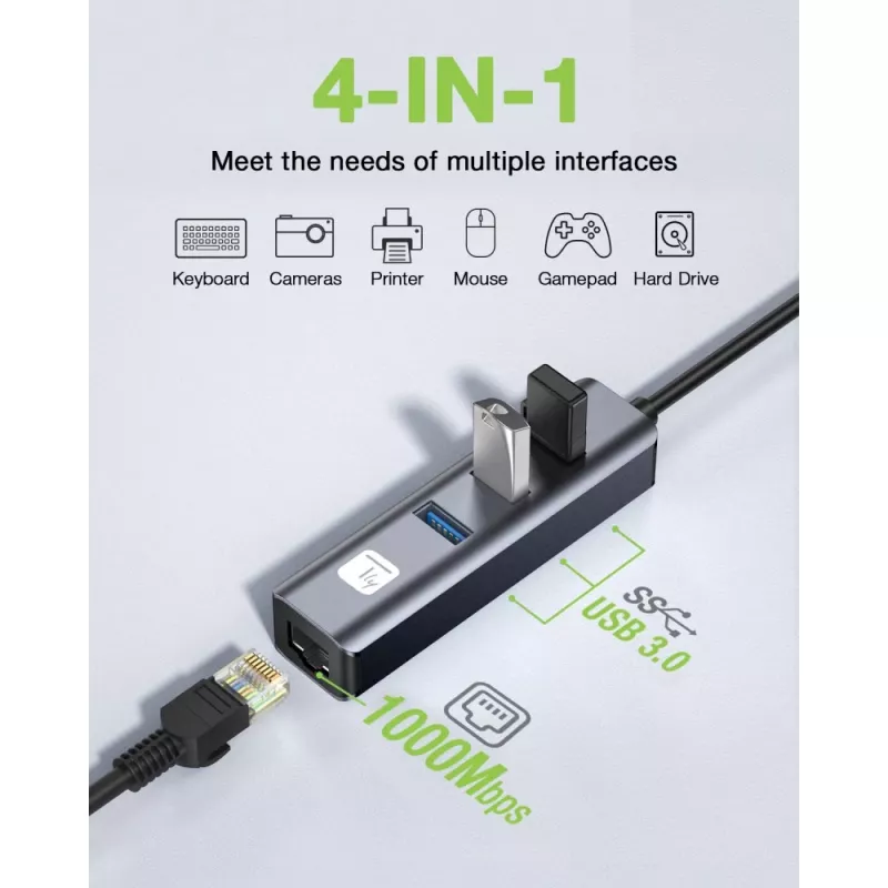 Techly IDATA USB-ETGIGA3AA dock/replicatore di porte per laptop con filo USB 3.2 Gen 1 (3.1 Gen 1) Type-A nero, argento
