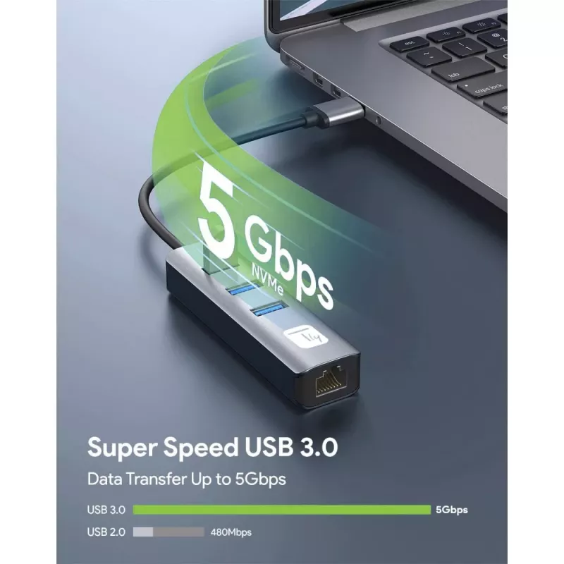 Techly IDATA USB-ETGIGA3AA dock/replicatore di porte per laptop con filo USB 3.2 Gen 1 (3.1 Gen 1) Type-A nero, argento