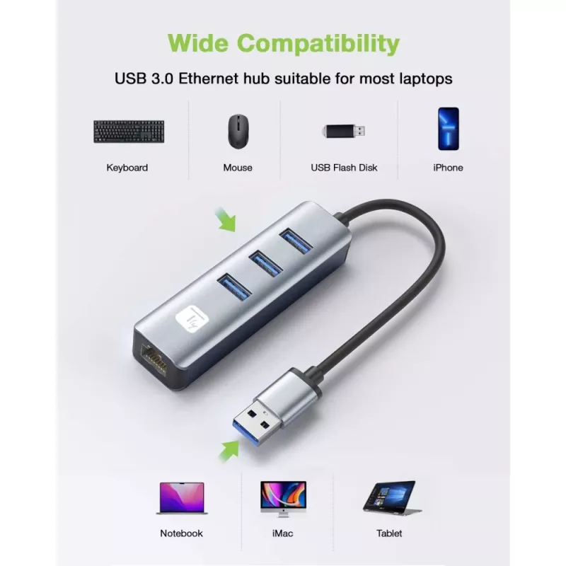 Techly IDATA USB-ETGIGA3AA dock/replicatore di porte per laptop con filo USB 3.2 Gen 1 (3.1 Gen 1) Type-A nero, argento