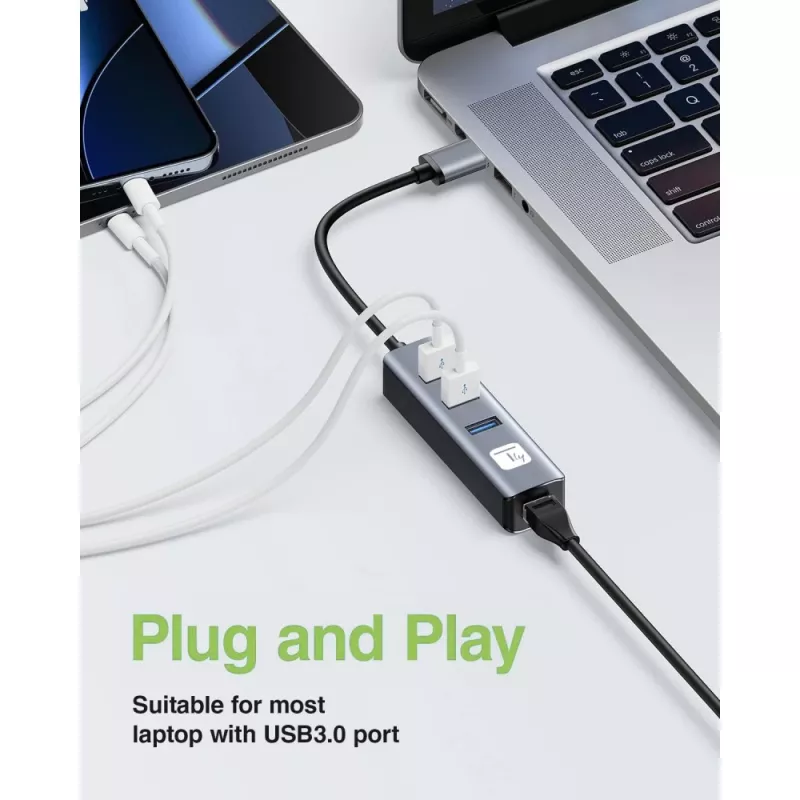 Techly IDATA USB-ETGIGA3AA dock/replicatore di porte per laptop con filo USB 3.2 Gen 1 (3.1 Gen 1) Type-A nero, argento