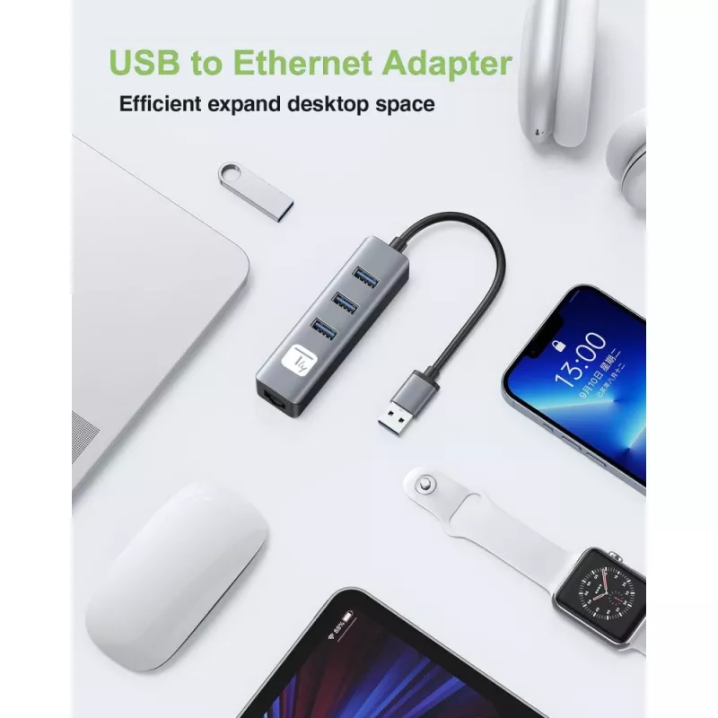 Techly IDATA USB-ETGIGA3AA dock/replicatore di porte per laptop con filo USB 3.2 Gen 1 (3.1 Gen 1) Type-A nero, argento