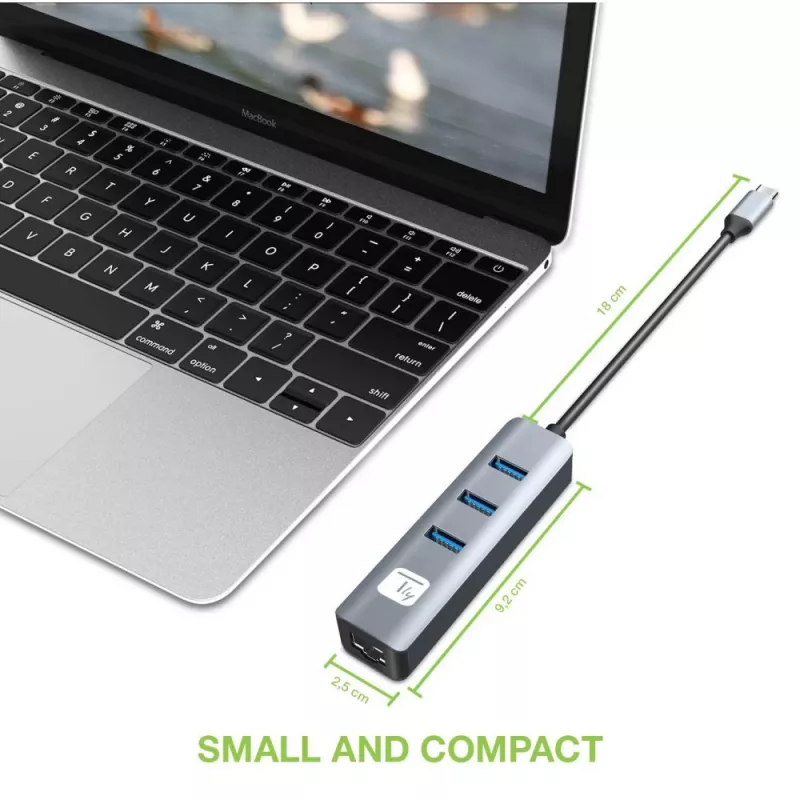 Techly IDATA USB-ETGIGA3CA dock/replicatore di porte per laptop con filo USB 3.2 Gen 1 (3.1 Gen 1) Type-A + Type-C nero, argento