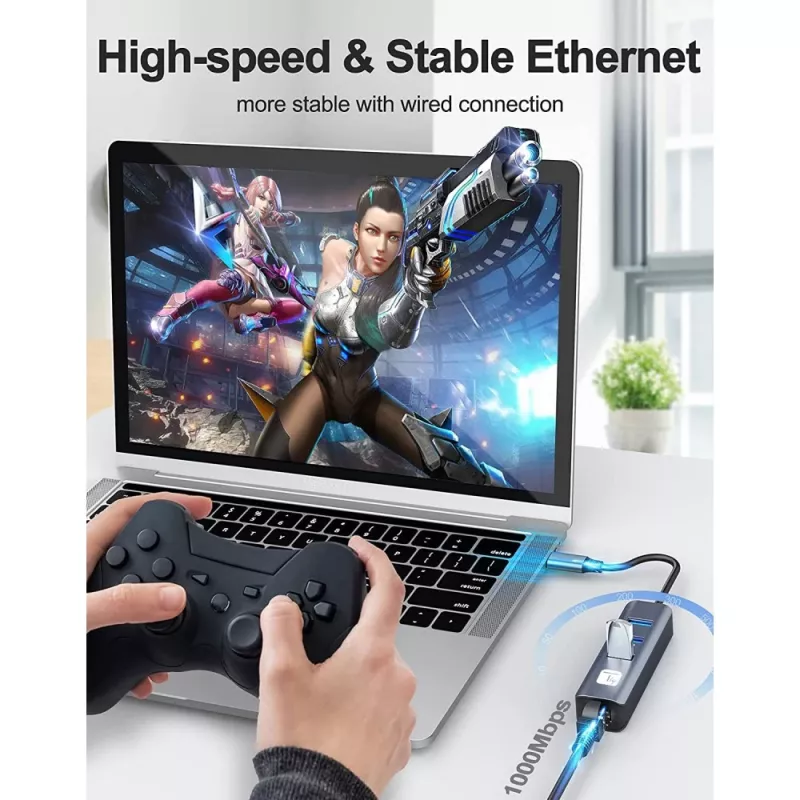 Techly IDATA USB-ETGIGA3CA dock/replicatore di porte per laptop con filo USB 3.2 Gen 1 (3.1 Gen 1) Type-A + Type-C nero, argento