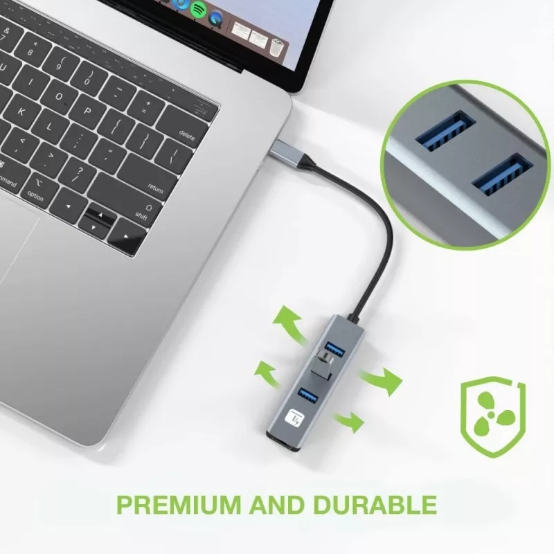 Techly IDATA USB-ETGIGA3CA dock/replicatore di porte per laptop con filo USB 3.2 Gen 1 (3.1 Gen 1) Type-A + Type-C nero, argento