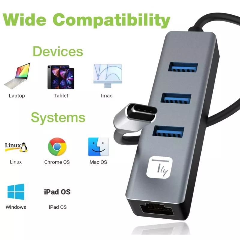 Techly IDATA USB-ETGIGA3CA dock/replicatore di porte per laptop con filo USB 3.2 Gen 1 (3.1 Gen 1) Type-A + Type-C nero, argento