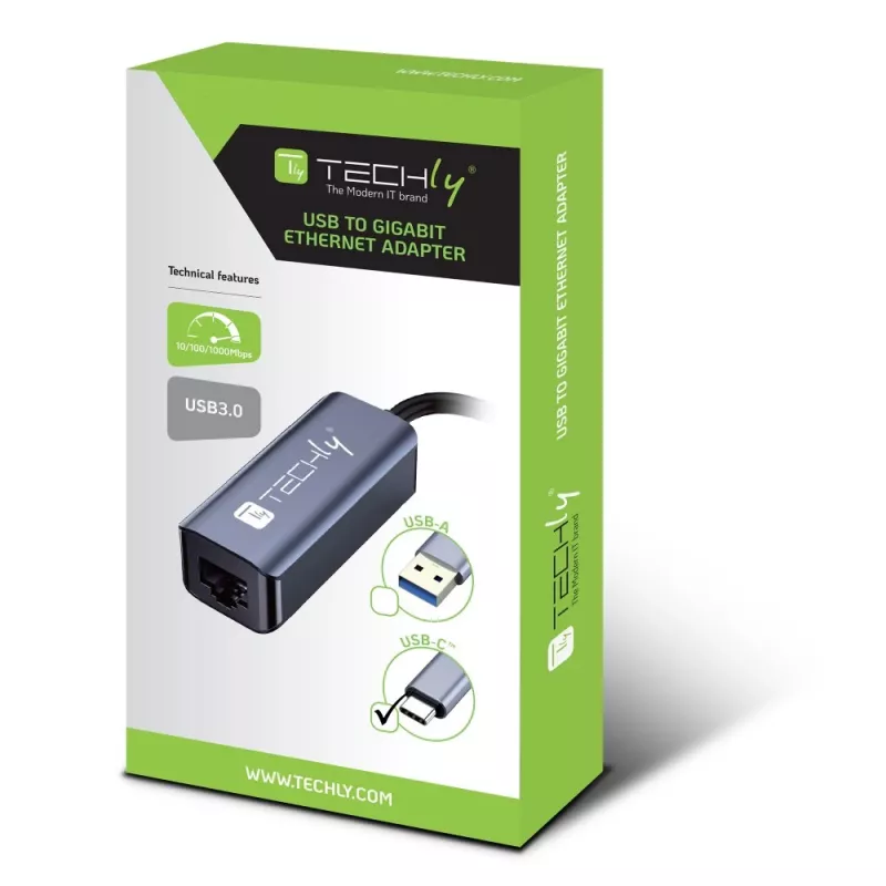 Techly IDATA USB-ETGIGA-CA docking station/replicatore di porte per laptop con filo USB 3.2 Gen 1 (3.1 Gen 1) Type-C nero, argento