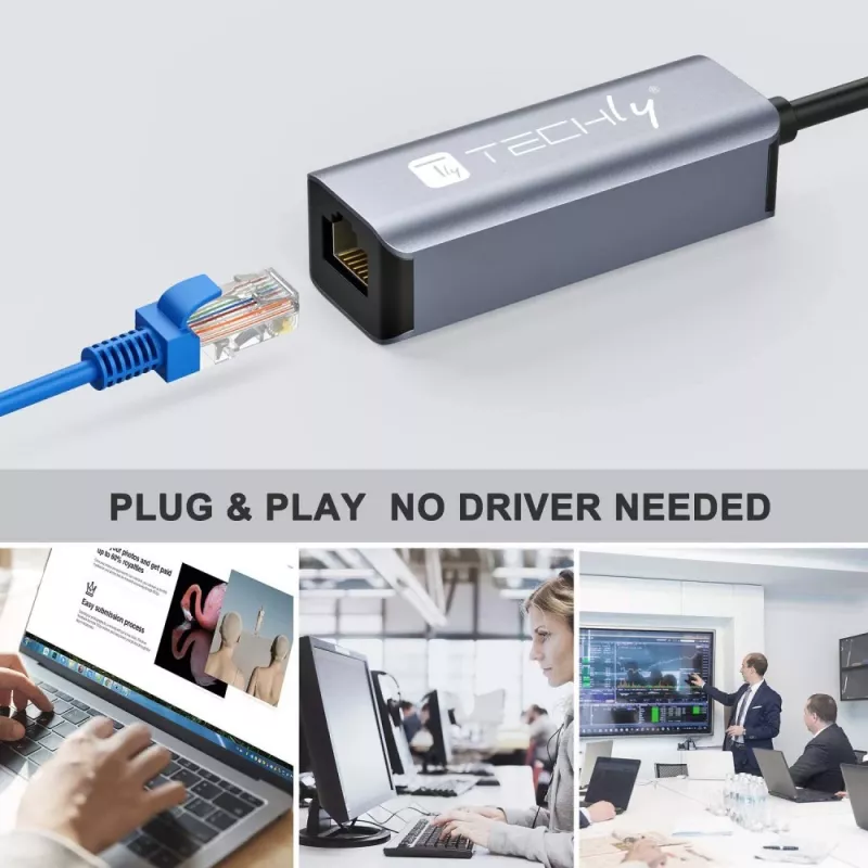 Techly IDATA USB-ETGIGA-CA docking station/replicatore di porte per laptop con filo USB 3.2 Gen 1 (3.1 Gen 1) Type-C nero, argento