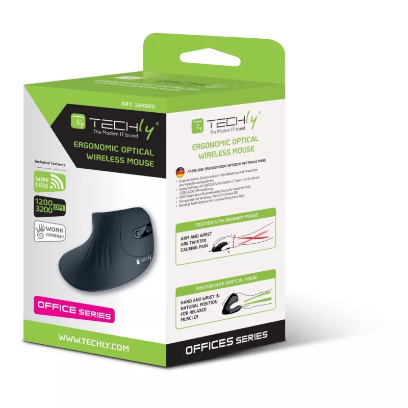 Techly IM 1100-VM-B mouse medicale per destrimani RF wireless ottico 3200 DPI